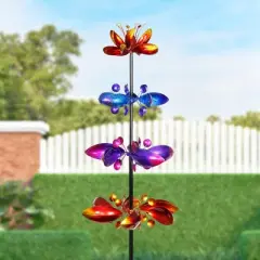 76" Kinetic Garden Stake With 4 Metal Floral Spinner - Exhart
