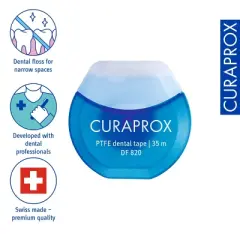 Curaprox DF 820 PTFE Dental Tape, 35m for Smooth, Shred-Resistant Cleaning in Tight Spaces