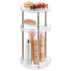 mDesign Spinning 3-Tier Lazy Susan 360 Makeup Organizer Storage Tower, Clear