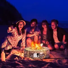 Tangkula Outdoor 40000 BTU Gas Fire Pit Table Electronic Propane Ignition Lava Rock BrownGrey