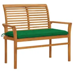 vidaXL Patio Bench with Green Cushion 44.1" Solid Teak Wood - Green