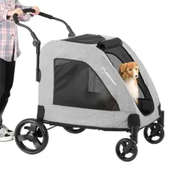EchoSmile Gray Lightweight Folding Pet Stroller with Adjustable Handles