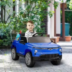 Qaba 12V Chevrolet Silverado EV RST Licensed Kids Electric Car with Parent Remote Control, Spring Suspension, Soft Start, Auxiliary Wheels, Blue