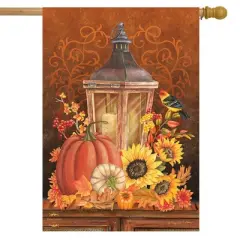 Fall Lantern Primitive House Flag Pumpkins Sunflowers 28" x 40" Briarwood Lane
