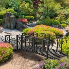 Outsunny 6' Metal Arch Backyard Garden Bridge with 660 lbs. Weight Capacity, Safety Siderails, Vine Motifs for Backyard Creek, Stream, Pond, Black