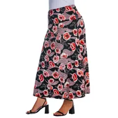 Womens Plus Size Black and Red Floral Maxi Skirt