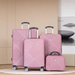 Gulches 4-piece ABS lightweight suitcase, 14 inch makeup box, aircraft wheels (14/20/24/28) PINK