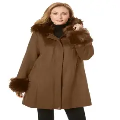 Jessica London Women&rsquo;s Plus Size Hooded Faux Fur Trim Coat