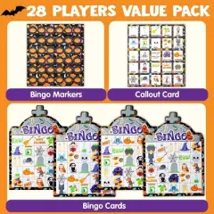 Joyfy 28 Players Halloween Bingo Game Cards, Halloween Party Favors Adults Kids Indoor Card Games for Classroom School Family Group Activities