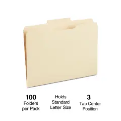 MyOfficeInnovations Manila File Folders 3-Tab Center Position Letter 100/Box (116780)