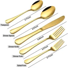 BRINJOY 40-Piece Titanium Gold Flatware Set - 8-Person Stainless Steel Cutlery Set with Mirror Polish, Dishwasher Safe Luxury Utensils
