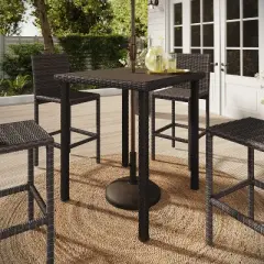 Martha Stewart Bedford Indoor-Outdoor Patio Bar Height Table with Engineered Wood Top in Rattan Wicker