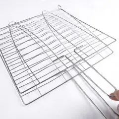 Unique Bargains Wooden Handle Metal Mesh Folder Barbecue Grill Silver 1 Pc