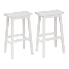 PJ Wood Classic Saddle Seat 29'' Kitchen Bar Counter Stool with Backless Seat & 4 Square Legs, for Homes, Dining Spaces, and Bars, White (8 Pack)