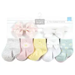 Hudson Baby Infant Girl Sock and Headband 12pc Set, Daisy, 0-9 Months