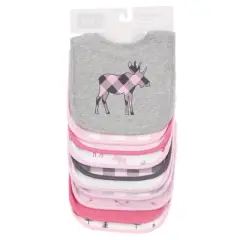 Hudson Baby Infant Girl Cotton Bibs, Pink Plaid Moose, One Size