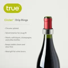 True Circlet Bottle Collars Drip Rings - Chrome-plated Wine Drip Catcher, Drip Stopper Home Bar Accessories - Set od 2, Silver