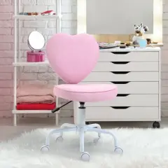 HOMCOM Heart Love Shaped Back Design Office Chair with Adjustable Height and 360 Swivel Castor Wheels, Pink