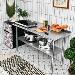 Costway Stainless Steel Table for Prep & Work w/ Backsplash