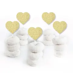 Big Dot of Happiness Gold Glitter Heart - No-Mess Real Gold Glitter Dessert Cupcake Toppers - Valentine's Day Party Clear Treat Picks - Set of 24