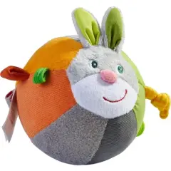 HABA Bunny Baby Ball Toy with Crinkle Ears and Rattle Rings - Tummy Time Toy for Fine Motor Skills and Sensory Development for 6 months +