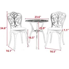 Sapphtopaz Outdoor Patio Furniture Bistro Set Patio Aluminum Hollow Design Bar Lounge Table and Chairs Set for Small Garden, Outdoor, Terrace