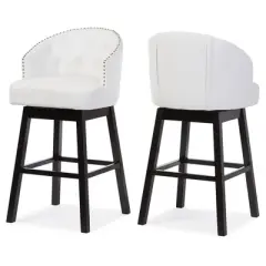 Set of 2 Avril Modern and Contemporary Faux Leather Tufted Swivel Barstool with Nail Heads Trim - White - Baxton Studio