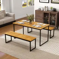 Costway 51" Wooden Outdoor Bench Patio Dining Bench with Acacia Wood Seat Natural