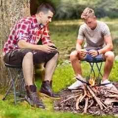 Tangkula 2PCS 18"H Folding Stool Portable & Foldable Camping Chair w/ Built-in Handle