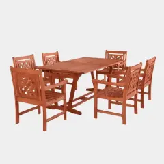 Malibu 7pc Wood Extendable Outdoor Patio Dining Set - Tan - Vifah