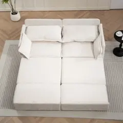 NicBex Convertible Pull Out Sofa Bed Loveseat Couch with Charging Ports & Side Storage,Chenille Fabric Sleeper Sofa for Living Room,Bedroom,White73.6"