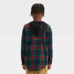 Boys' Flannel Plaid Hooded Long Sleeve Button-Down Shirt - art class&trade;