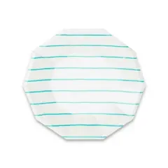 Daydream Society - Aqua Frenchie Striped Small Plates - Pack of 8 Paper Plates