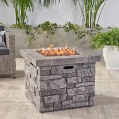 GDFStudio Hillcrest Outdoor 40,000 BTU Lightweight Concrete Square Fire Pit Table, Gray