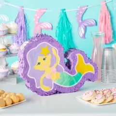 Blue Panda Small Mermaid Pinata for Kids Birthday, Ocean Theme Under the Sea Party Decorations, 15.8 x 11.5 x 3.1 In