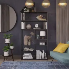 72" Eos Bookcase Etagere Marble/Glass Black - Room & Joy