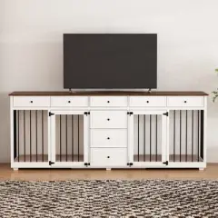 FUFU&GAGA 89" Dog Crate Furniture Large Furniture Style Dog Crate with Drawers White
