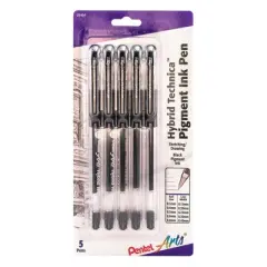 Pentel Arts Hybrid Technica Gel Pen, Assorted Tip Sizes (0.05, 0.1, 0.3, 0.5, 0.8), Black Ink, 5 Per Pack, 2 Packs