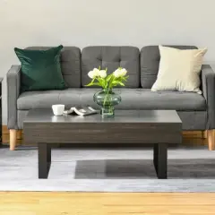 HOMCOM Mid-century Modern Coffee Table with Storage Drawer, Metal Sled Designed Legs and Wood Grain Surface for Living Room