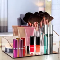 Acrylic Makeup Brush Organizer Compartment Office Organizers for Desk - Elavain