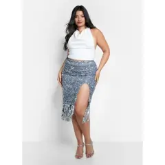 Rebdolls Women's Glimmer Sequin Fringe Midi Bodycon Skirt