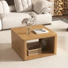 30.8" Modern Square Coffee Table, 2 Tier Center Table with Open Storage, Accent Coffee Table Nightstand for Living Room Bedroom Office