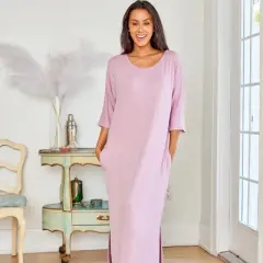 Women's Soft Knit Caftan Nightgown, Loungewear Oversized Pajamas Long Sleep Dress with Pockets
