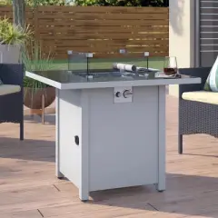 30" Metal Outdoor Fire Pit Table with Powder-Coated Finish and Smoked Glass Top