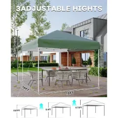 Garvee 10x10 Pop Up Canopy Tent, Outdoor Tent with 3 Adjustable Heights, Easy Set Up Canopy with 4 Sandbags & Carrying Bag for Camping