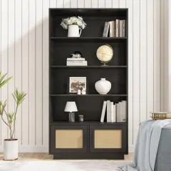 5-Tier Floor Standing Bookcase with Doors, Bookshelves Storage Shelves, Book Shelf,Tall Bookcase for Home Office, Living Room, Bedroom, Study, Office