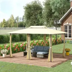 Outsunny 10' x 13' Outdoor Soft Top Gazebo Pergola with Curtains, 2-Tier Steel Frame Gazebo for Patio
