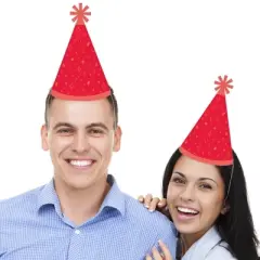 Big Dot of Happiness Red Confetti Stars - Cone Happy Birthday Party Hats for Kids and Adults - Set of 8 (Standard Size)