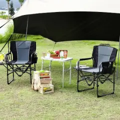 Oversized Folding Director Camping Chair, 1 Pcs Heavy Duty Portable Outdoor Chair with Aluminum Side Table & Pocket,Support 400 LBS Metal Frame