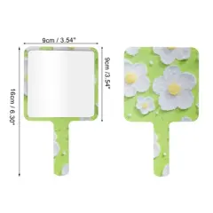 Unique Bargains Floral Square Handheld Mirror Green White 1 Pc